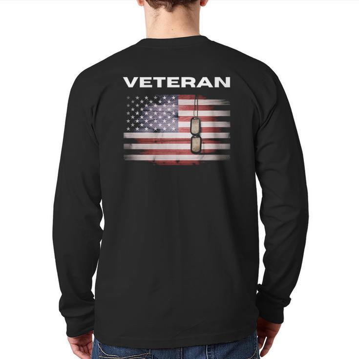 Veteran With American Flag & Dog Tags Back Print Long Sleeve T-shirt