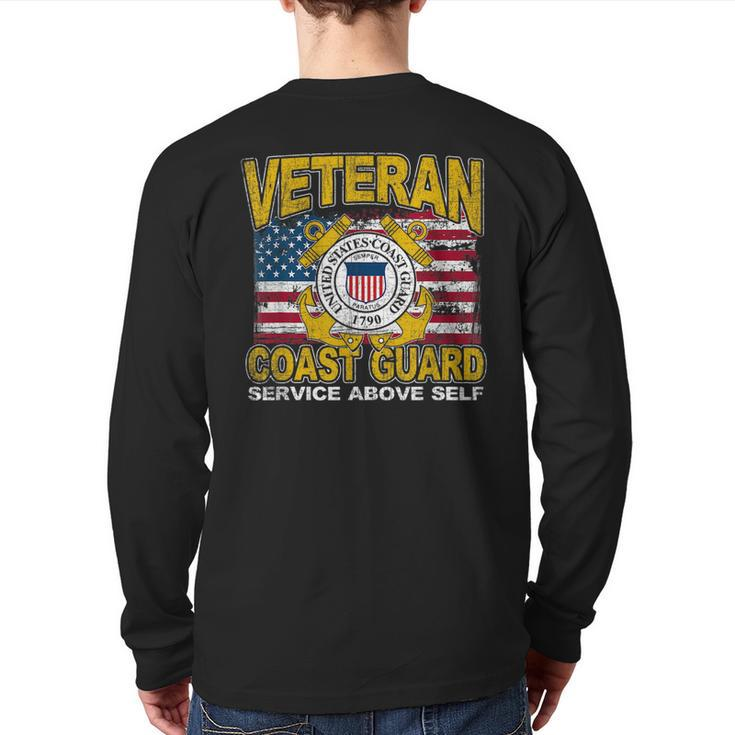Veteran Coast Guard Service Above Self Distressed T Veteran  Back Print Long Sleeve T-shirt