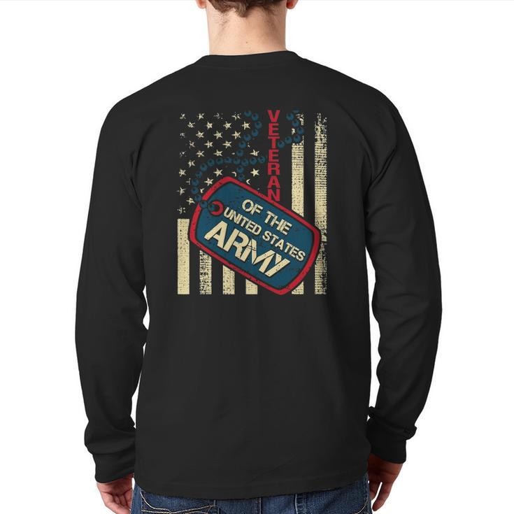 Veteran Of The United States Army Patriotic American Flag Back Print Long Sleeve T-shirt