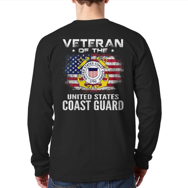 Veteran Of The United States Coast Guard With American Flag Veteran  Back Print Long Sleeve T-shirt