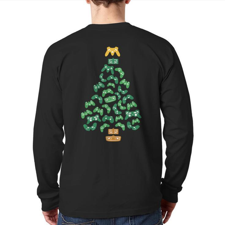 Video-Game Controller Christmas Tree Pajama Cool Xmas Gaming Back Print Long Sleeve T-shirt