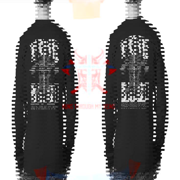Viking Blood Skull Norwegian Flag Pride Norway Premium Back Print Long Sleeve T-shirt