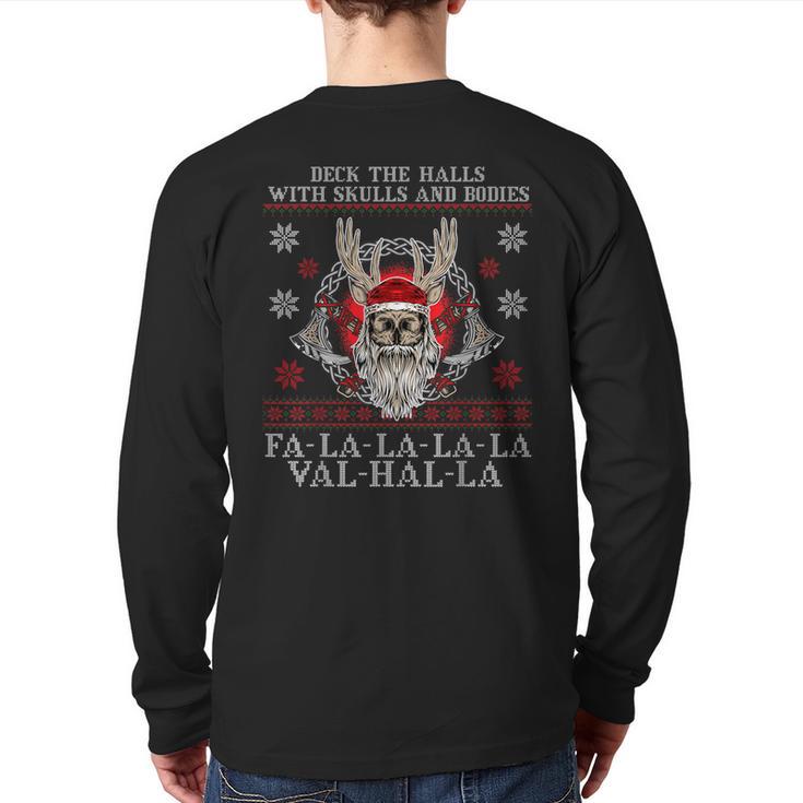 Viking Santa Deck The Halls With Skulls And Bodies Back Print Long Sleeve T-shirt