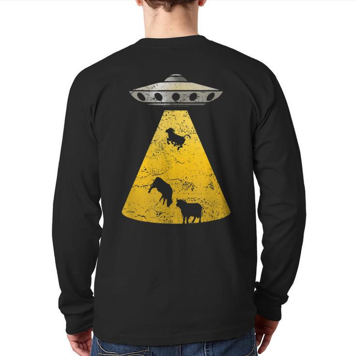 Vintage Alien Ufo Cow Abduction Roswell Retro T Yellow Back Print Long Sleeve T-shirt