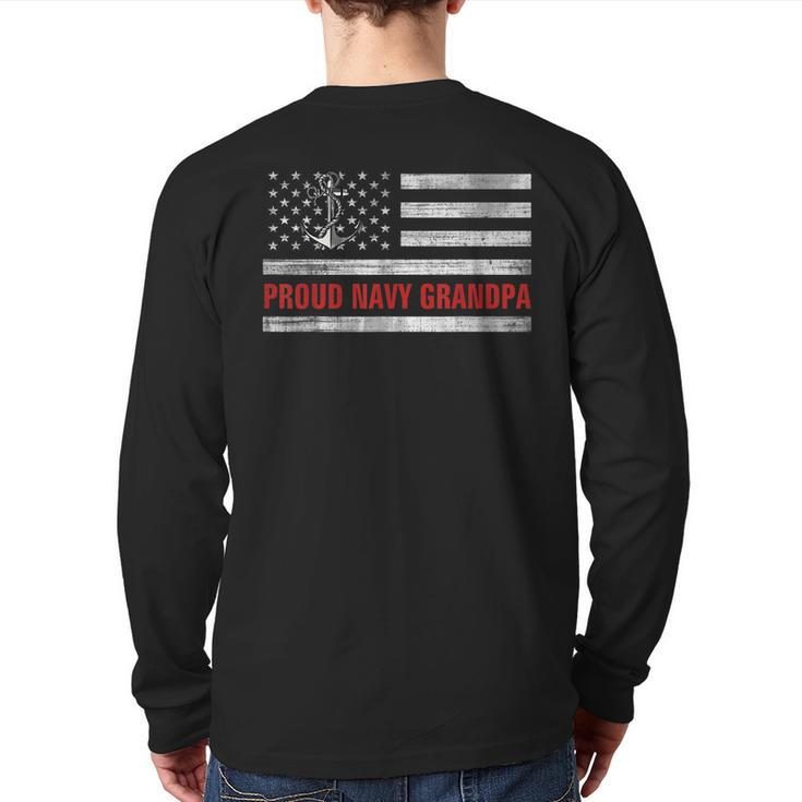 Vintage American Flag Proud Navy Grandpa Veteran Day Back Print Long Sleeve T-shirt