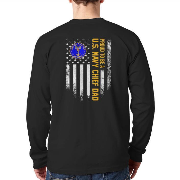 Vintage American Flag Proud To Be Us Navy Chief Veteran Dad Back Print Long Sleeve T-shirt