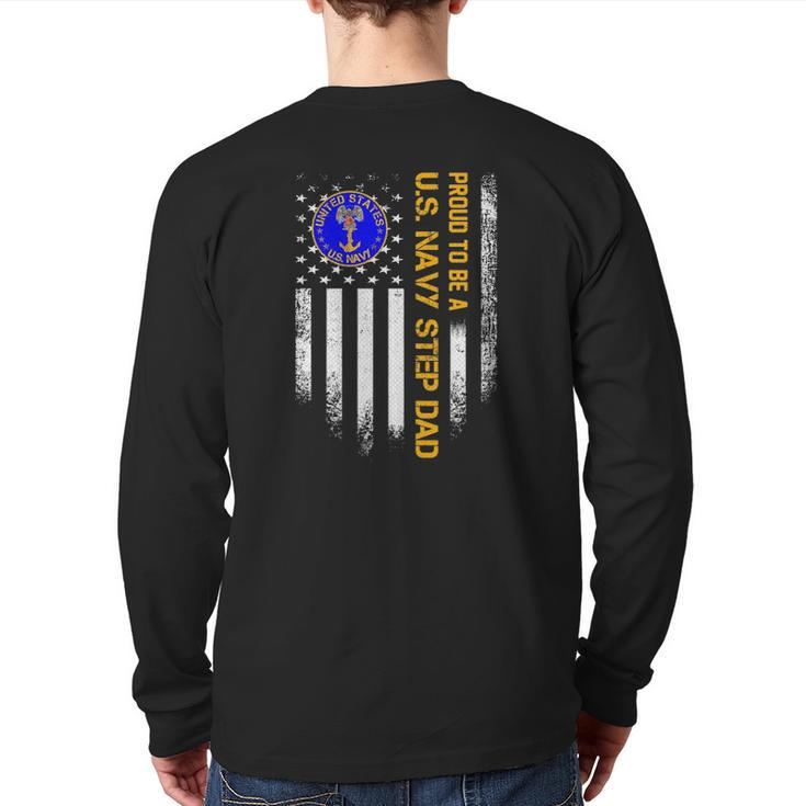 Vintage American Flag Proud To Be A Us Navy Stepdad Military Back Print Long Sleeve T-shirt