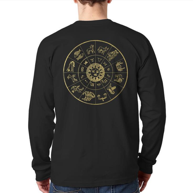 Vintage Astrology Zodiac Wheel Star Sign Back Print Long Sleeve T-shirt