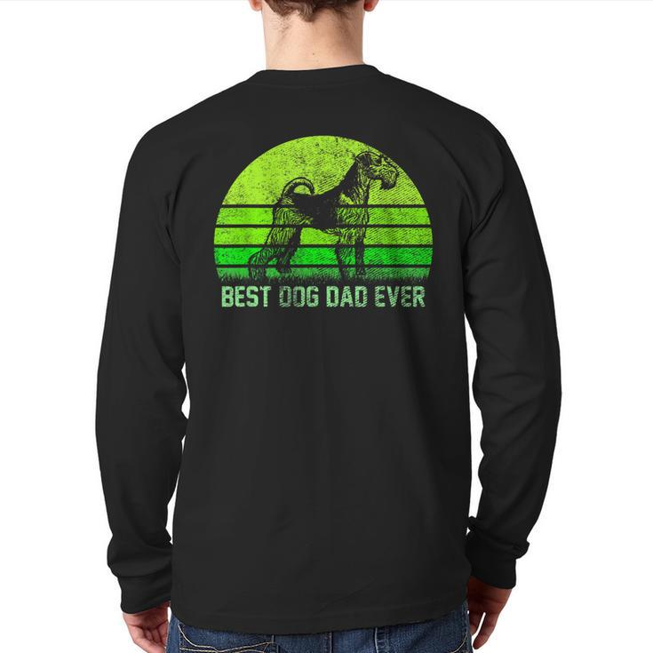 Vintage Best Airedale Terrier Dog Dad Ever Silhouette Sunset Back Print Long Sleeve T-shirt