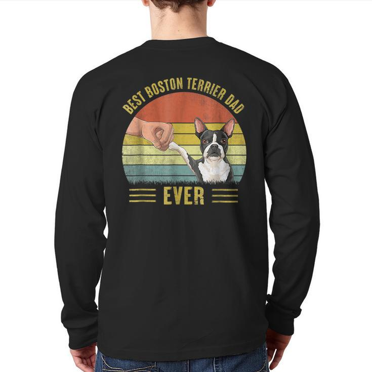 Vintage Best Boston Terrier Dad Ever Fist Bump Fathers Day Back Print Long Sleeve T-shirt