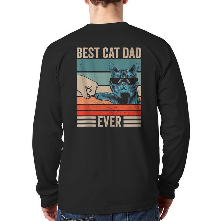 Vintage Best Cat Dad Ever Bump Fist Father's Day Tank Top Back Print Long Sleeve T-shirt