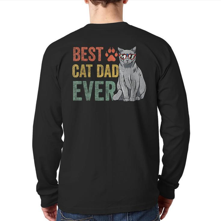 Vintage Best Cat Dad Ever Father's Day Fur Daddy Back Print Long Sleeve T-shirt