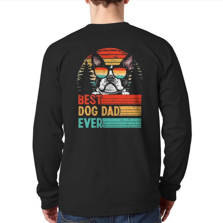 Vintage Best Dog Dad Ever Boston Terrier Dog Lover Back Print Long Sleeve T-shirt