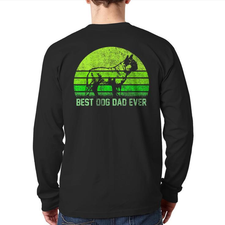Vintage Best French Bulldog Dog Dad Ever Silhouette Sunset Back Print Long Sleeve T-shirt