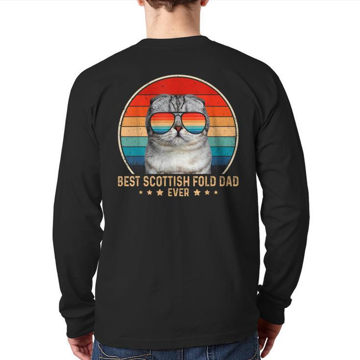 Vintage Best Scottish Fold Dad Ever Father's Day Mens Back Print Long Sleeve T-shirt