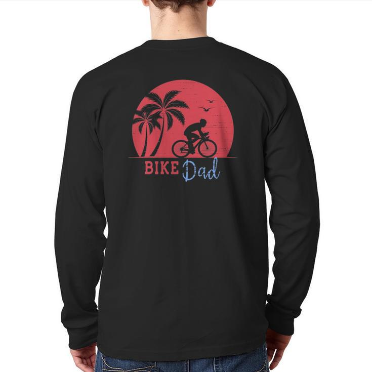 Vintage Bike Dad With Red Retro Sunset Back Print Long Sleeve T-shirt