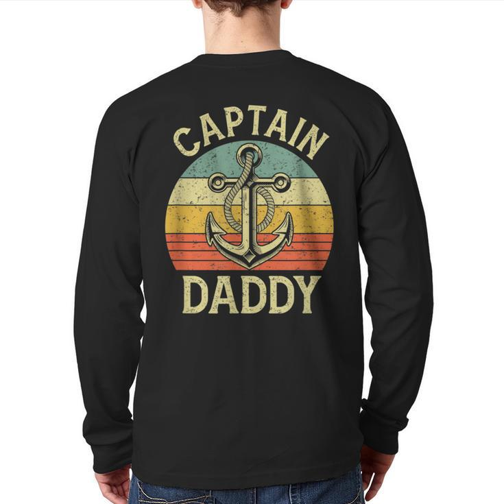 Vintage Captain Daddy Boat Pontoon Dad Fishing Sailor Anchor Back Print Long Sleeve T-shirt