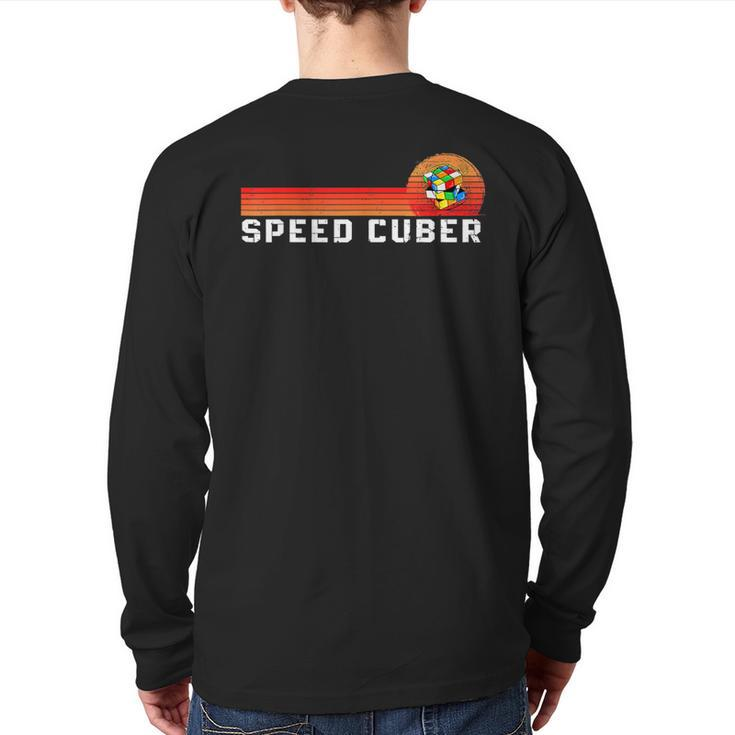 Vintage Math Cuber Heartbeat Speed Cubing Puzzle Lover Cube Back Print Long Sleeve T-shirt