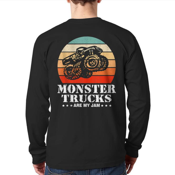 Vintage Monster Truck Are My Jam Retro Sunset Cool Engines Back Print Long Sleeve T-shirt