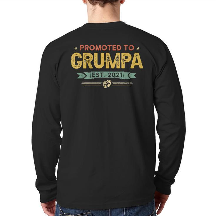 Vintage New Grandpa Promoted To Grumpa Est2021 New Baby Back Print Long Sleeve T-shirt