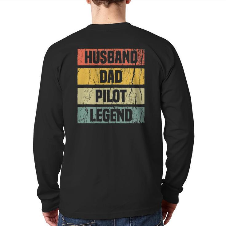 Vintage Pilot Dad Husband Aviation Airplane S For Men Back Print Long Sleeve T-shirt