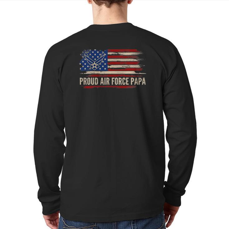 Vintage Proud Air Force Papa American Flag Veteran Back Print Long Sleeve T-shirt
