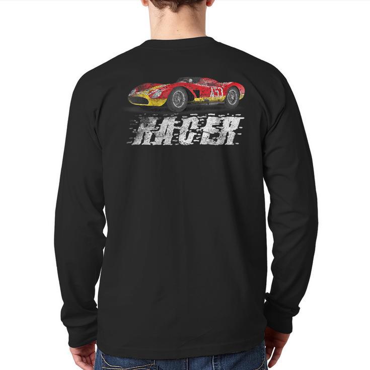 Vintage Racer Speed King Racing Car Silhouette Back Print Long Sleeve T-shirt