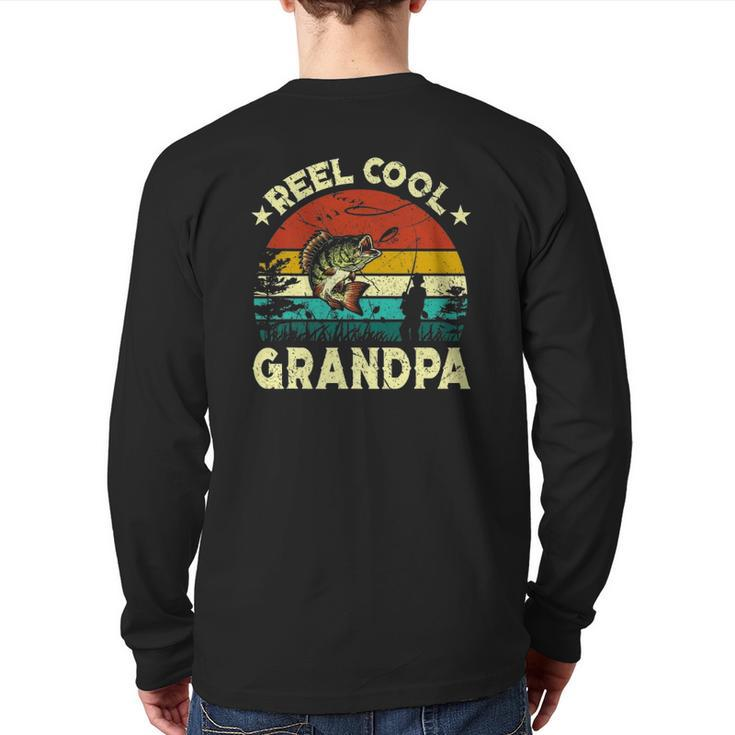 Vintage Reel Cool Grandpa Fish Fishing Father's Day Back Print Long Sleeve T-shirt