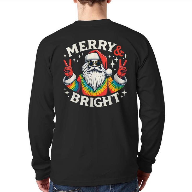 Vintage Retro Merry And Bright Hippie Santa Peace Christmas Back Print Long Sleeve T-shirt