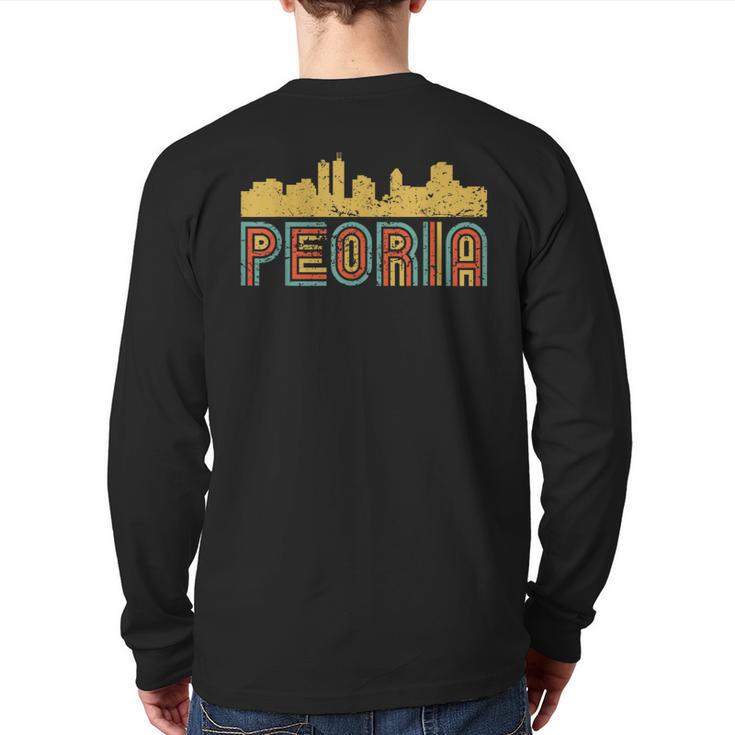 Vintage Retro Peoria Illinois Skyline Back Print Long Sleeve T-shirt