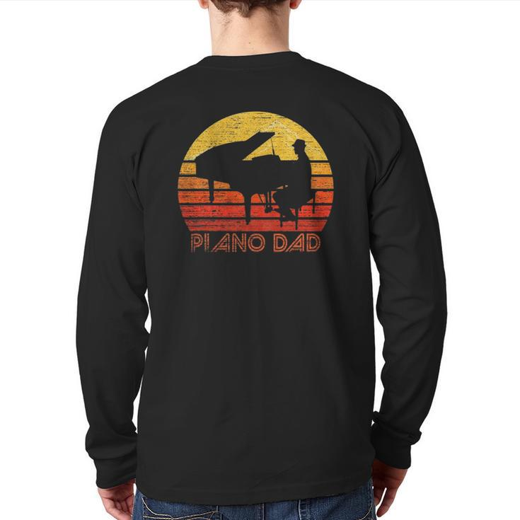 Vintage Retro Piano Player Dad Pianist Silhouette Back Print Long Sleeve T-shirt