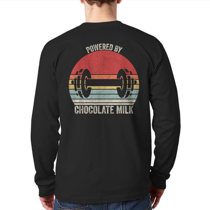 Vintage Retro Powered By Chocolate Milk Weight Lifting Back Print Long Sleeve T-shirt