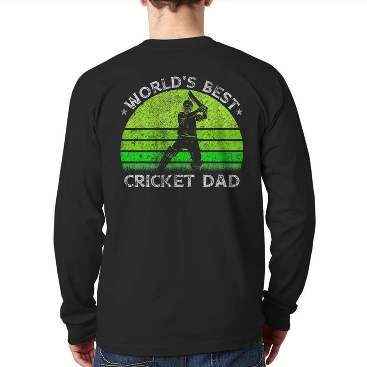 Vintage Retro World's Best Cricket Dad Silhouette Sunset Back Print Long Sleeve T-shirt