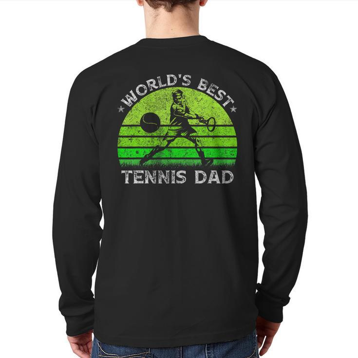 Vintage Retro World's Best Tennis Dad Silhouette Sunset  Back Print Long Sleeve T-shirt