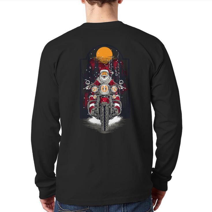 Vintage Santa Riding A Motorcycle Christmas Back Print Long Sleeve T-shirt