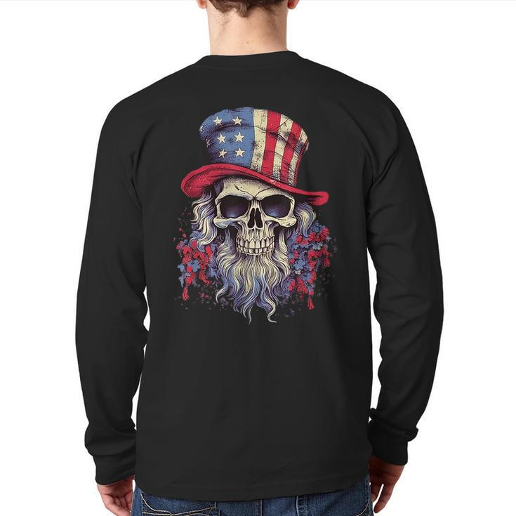 Vintage Skull American Flag Hat 4Th Of July Patriotic Men Patriotic  Back Print Long Sleeve T-shirt