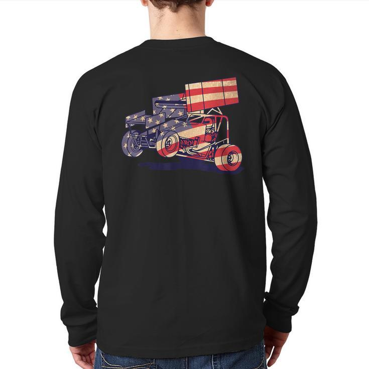 Vintage Sprint Car American Flag Racer Racing Men Back Print Long Sleeve T-shirt