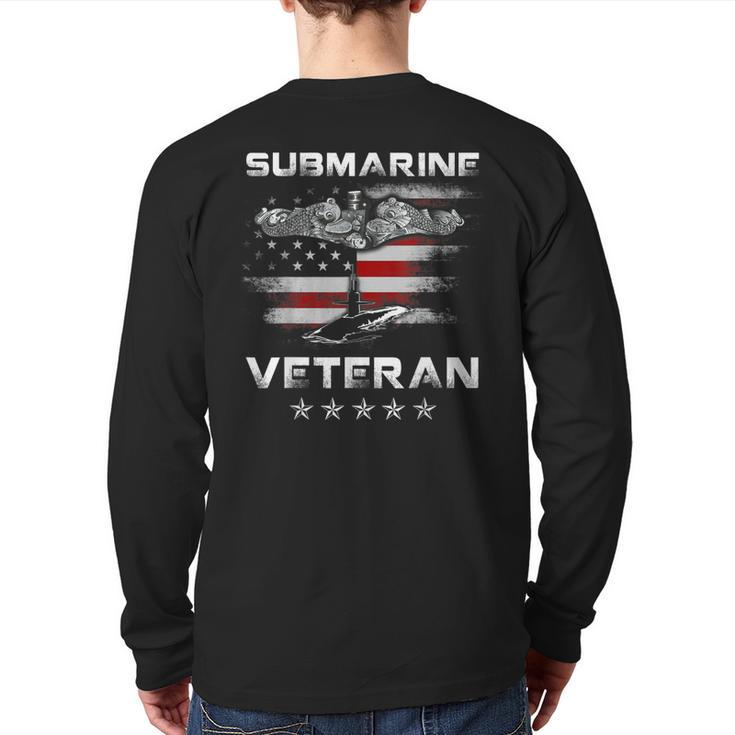 Vintage Submarine Veteran American Flag Patriotic Back Print Long Sleeve T-shirt