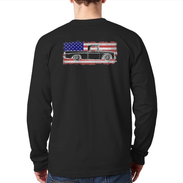 Vintage Sweptline Truck Usa Flag Slammed Bagged Back Print Long Sleeve T-shirt