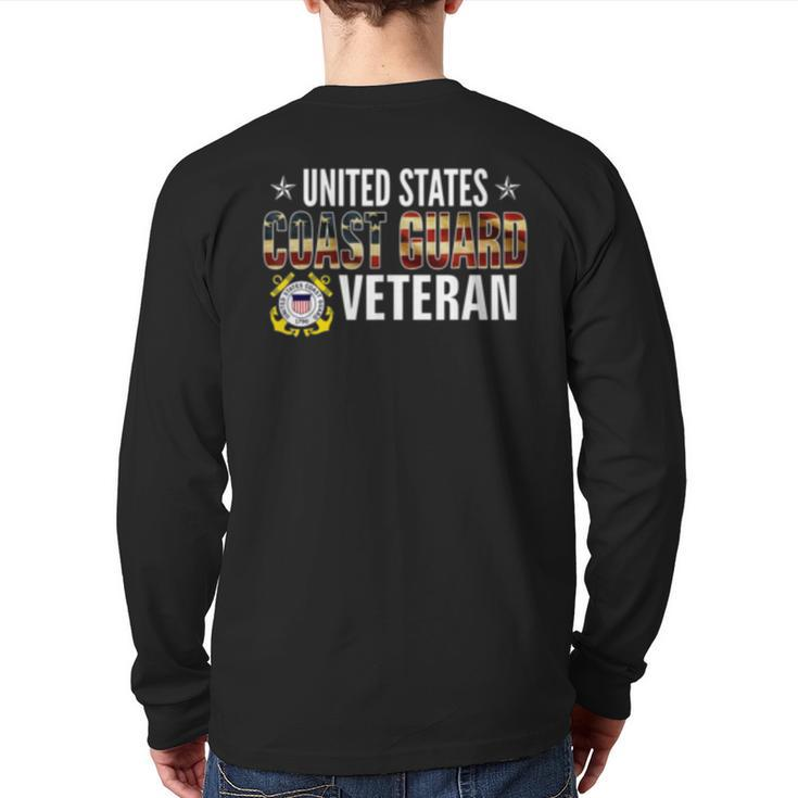 Vintage United States Coast Guard Veteran American Flag  Back Print Long Sleeve T-shirt