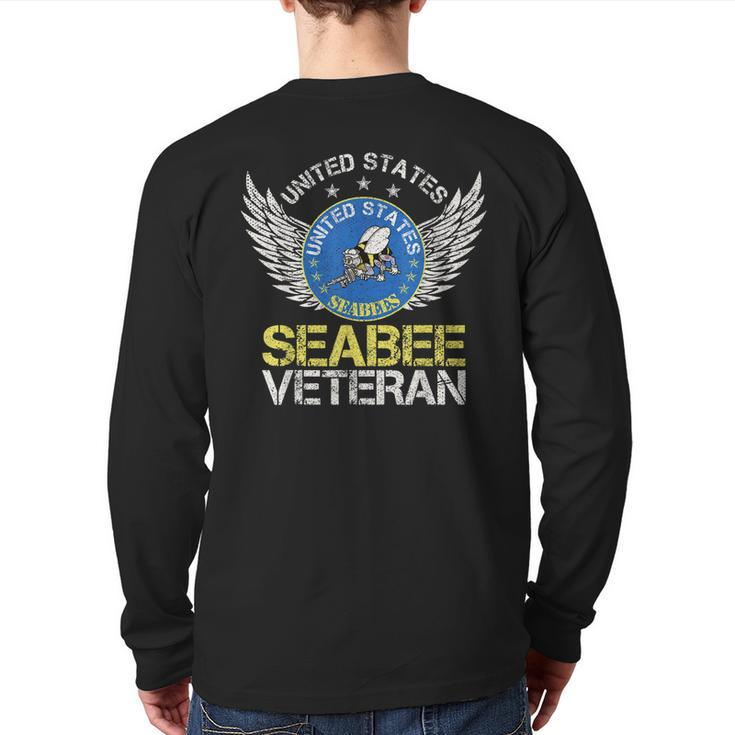 Vintage United States Navy Seabee Veteran Us Military Back Print Long Sleeve T-shirt
