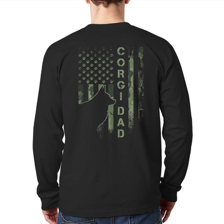 Vintage Usa American Camo Flag Proud Corgi Dad Silhouette Back Print Long Sleeve T-shirt