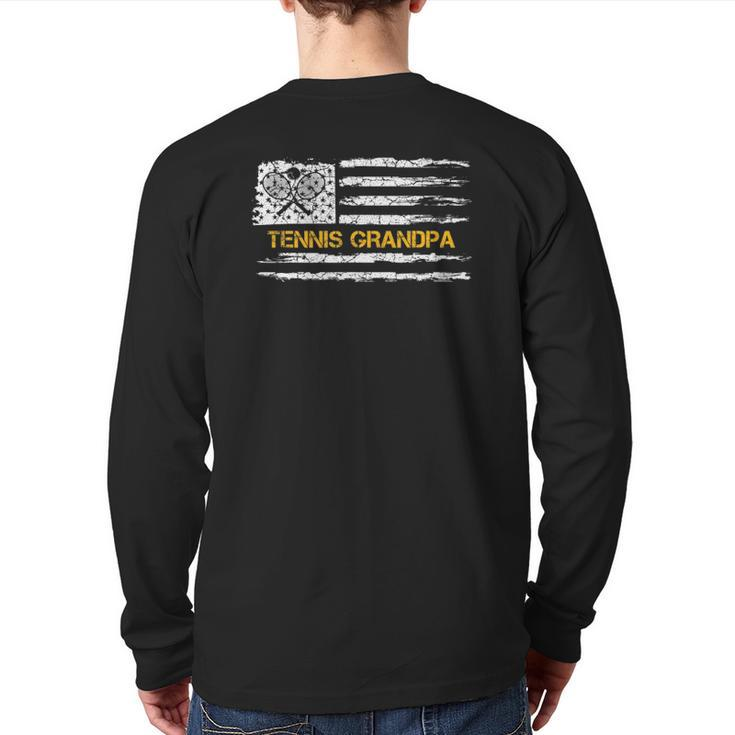 Vintage Usa American Flag Proud Tennis Grandpa Silhouette Back Print Long Sleeve T-shirt