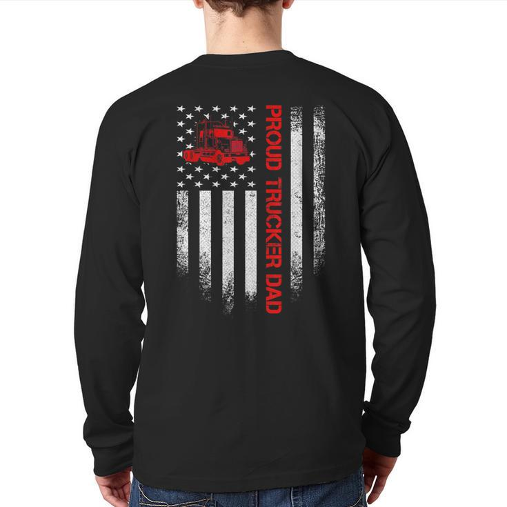 Vintage Usa American Flag Proud Trucker Truck Driver Dad Back Print Long Sleeve T-shirt