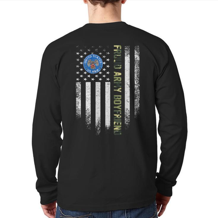 Vintage Usa American Flag Proud Us Army Veteran Boyfriend Back Print Long Sleeve T-shirt