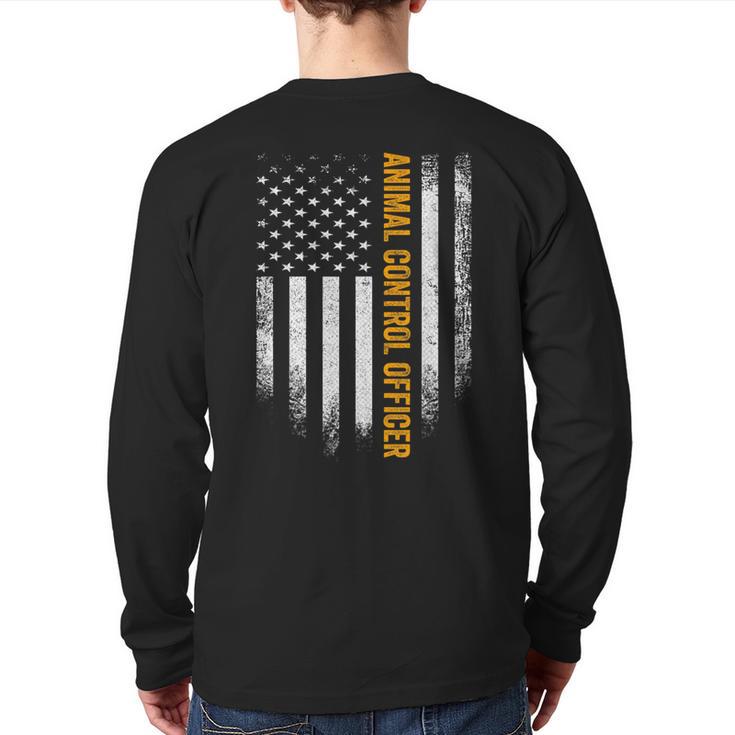 Vintage Usa Animal Control Officer American Flag Patriotic Back Print Long Sleeve T-shirt