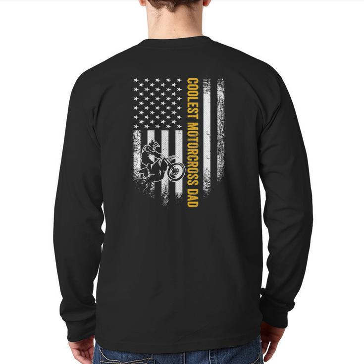 Vintage Usa Flag Coolest Motocross Dad Silhouette Back Print Long Sleeve T-shirt