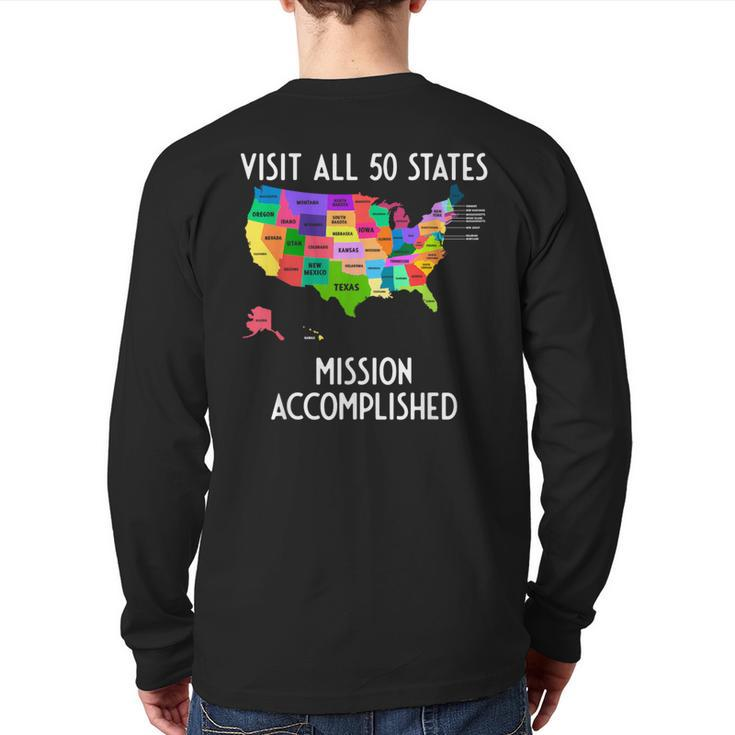 Visit All 50 States Map Usa Travel Back Print Long Sleeve T-shirt