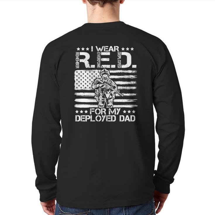 I Wear Red For My Dad Remember Everyone Deployed Usa Premium Back Print Long Sleeve T-shirt