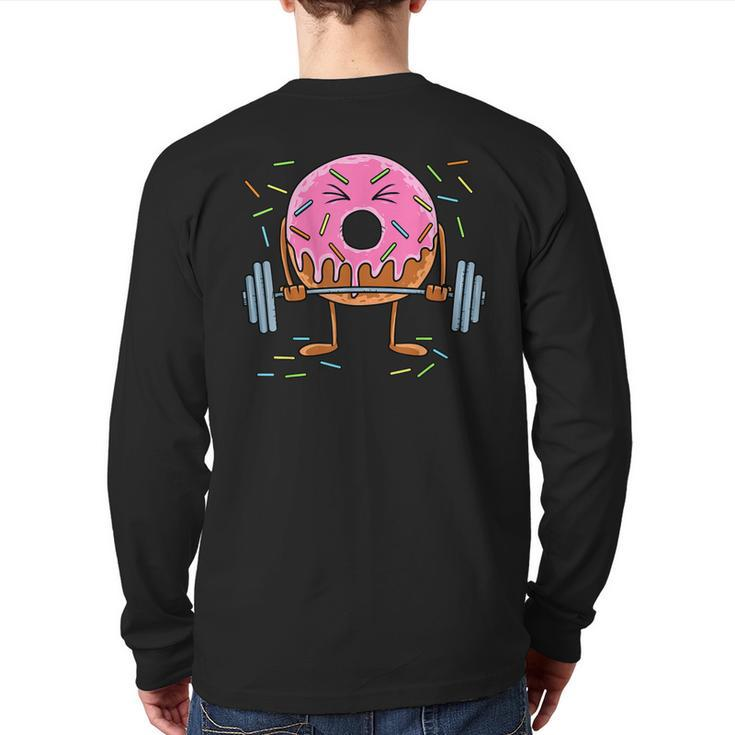 Weightlifing Barbell Workout Gym Weightlifter Donut Back Print Long Sleeve T-shirt